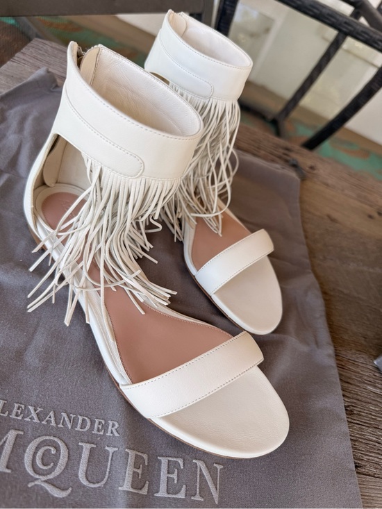 Alexander McQueen Shoes - RARE Alexander McQueen White Fringe Ankle-Strap Sandals SZ 38.5